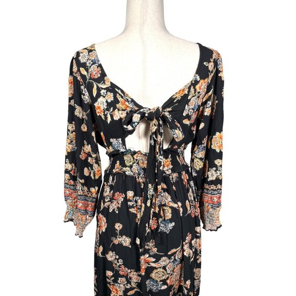ANGIE flowy Boho Floral High low Smocked midi dress sz M - Picture 2 of 10